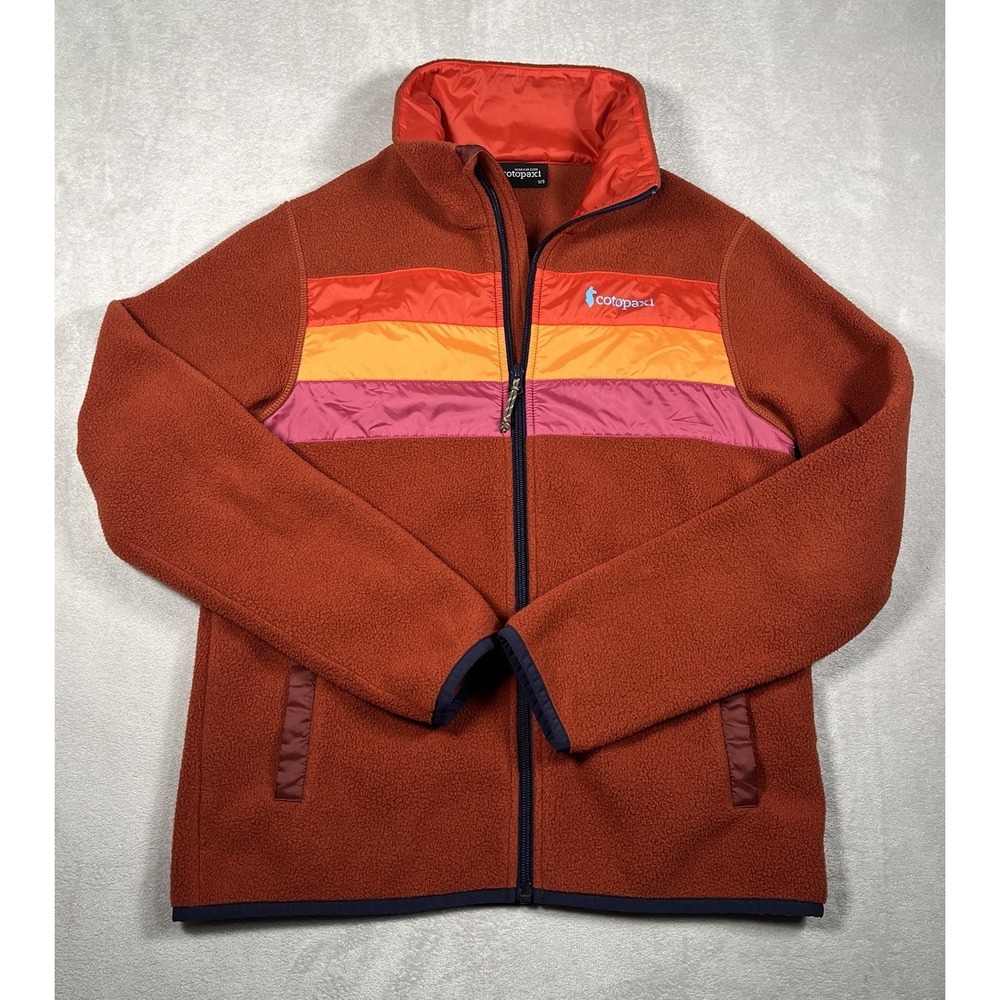 COTOPAXI Womens Teca Full Zip Fleece Jacket Rust Orange Striped Medium